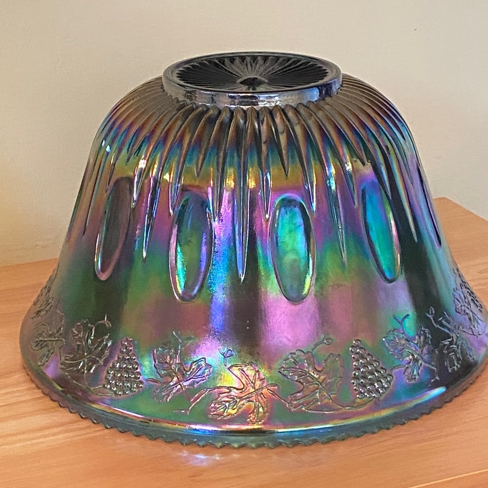 Iridescent Carnival Glass Decorative Punch Bowl Blue Green - Picture 9 of 15